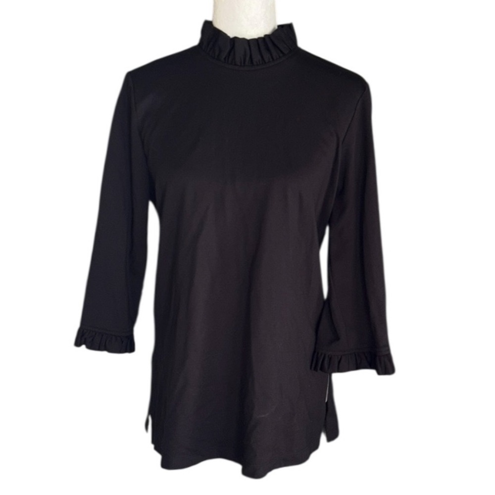 Jude Connally Black Ruffle Neck 3/4 Sleeve Ponte Knit Tunic Top - S